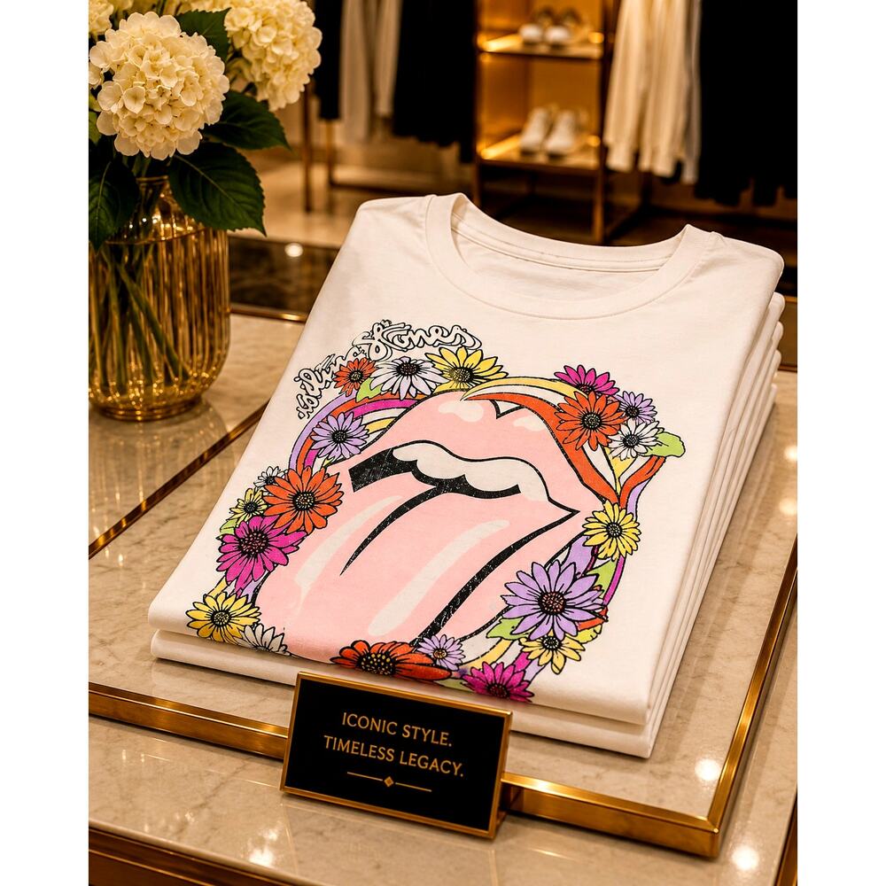 Rolling Stones T-Shirt White with flowers size M